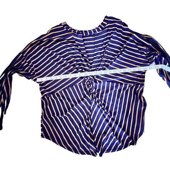 NWT Navy Mustard Top US Sz 14 Striped Rusched Blouse EU Sz 46 UK Sz 18 George - Picture 8 of 13